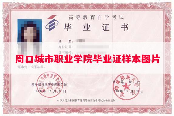 周口城市职业学院毕业证样本图片