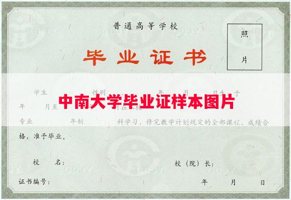 中南大学毕业证样本图片