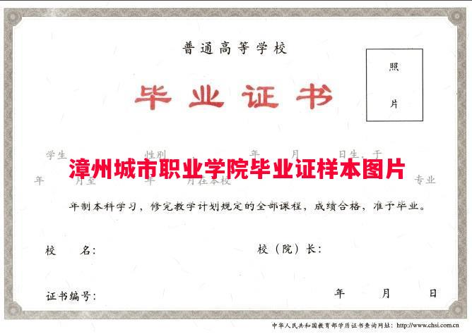 漳州城市职业学院毕业证样本图片