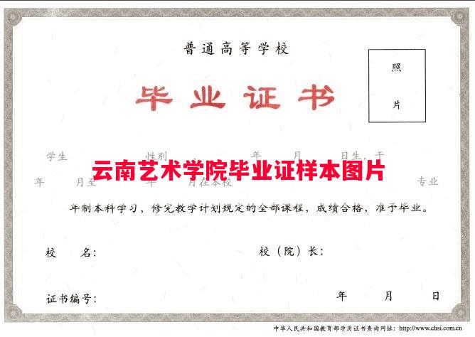云南艺术学院毕业证样本图片