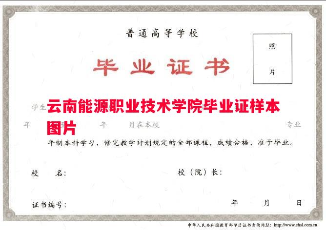 云南能源职业技术学院毕业证样本图片