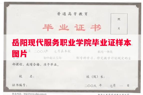 岳阳现代服务职业学院毕业证样本图片