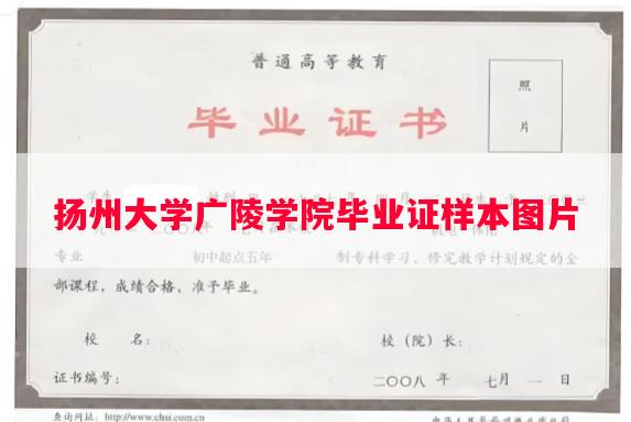 扬州大学广陵学院毕业证样本图片