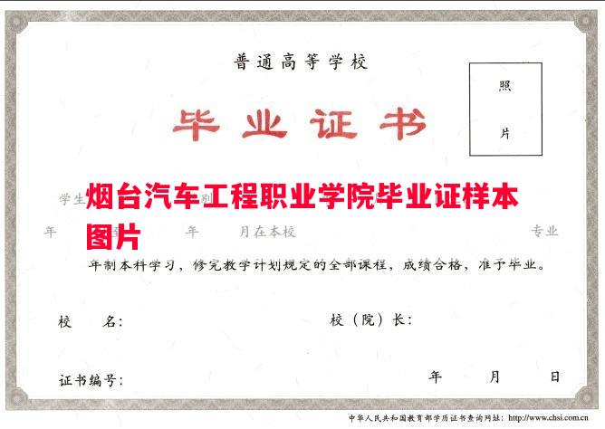 烟台汽车工程职业学院毕业证样本图片