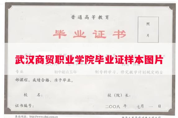 武汉商贸职业学院毕业证样本图片