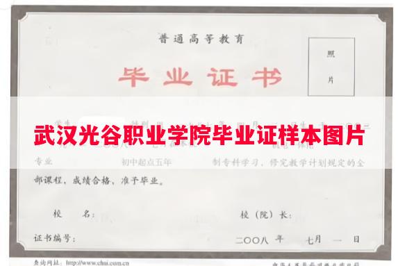 武汉光谷职业学院毕业证样本图片