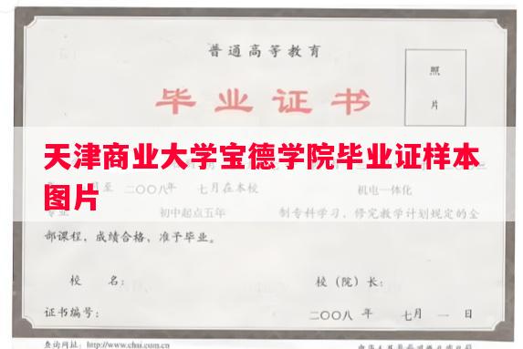 天津商业大学宝德学院毕业证样本图片
