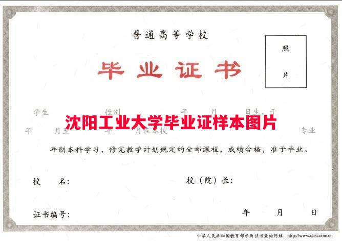 沈阳工业大学毕业证样本图片