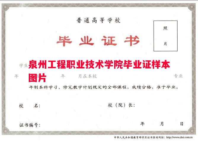 泉州工程职业技术学院毕业证样本图片