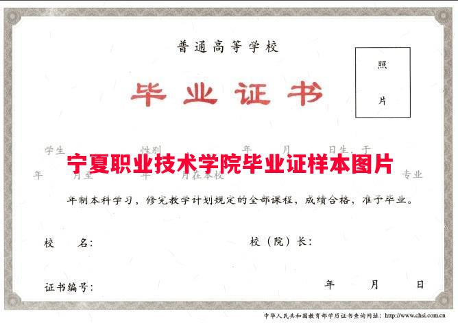 宁夏职业技术学院毕业证样本图片