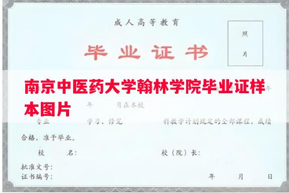 南京中医药大学翰林学院毕业证样本图片