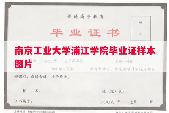 南京工业大学浦江学院毕业证样本图片