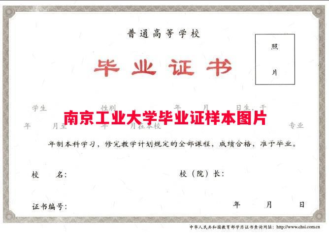 南京工业大学毕业证样本图片