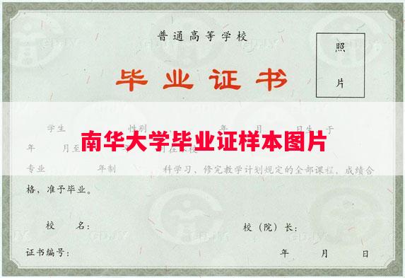 南华大学毕业证样本图片