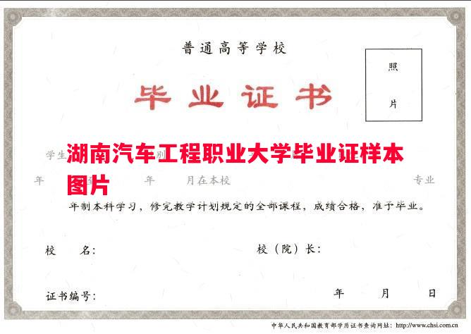 湖南汽车工程职业大学毕业证样本图片